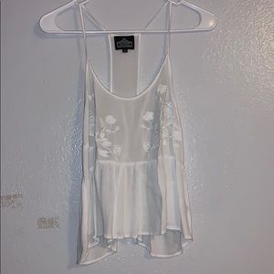 White Floral Embroidered Tank Top